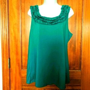 Ann Taylor Emerald Green Cotton Tank, Ruffle Neck
